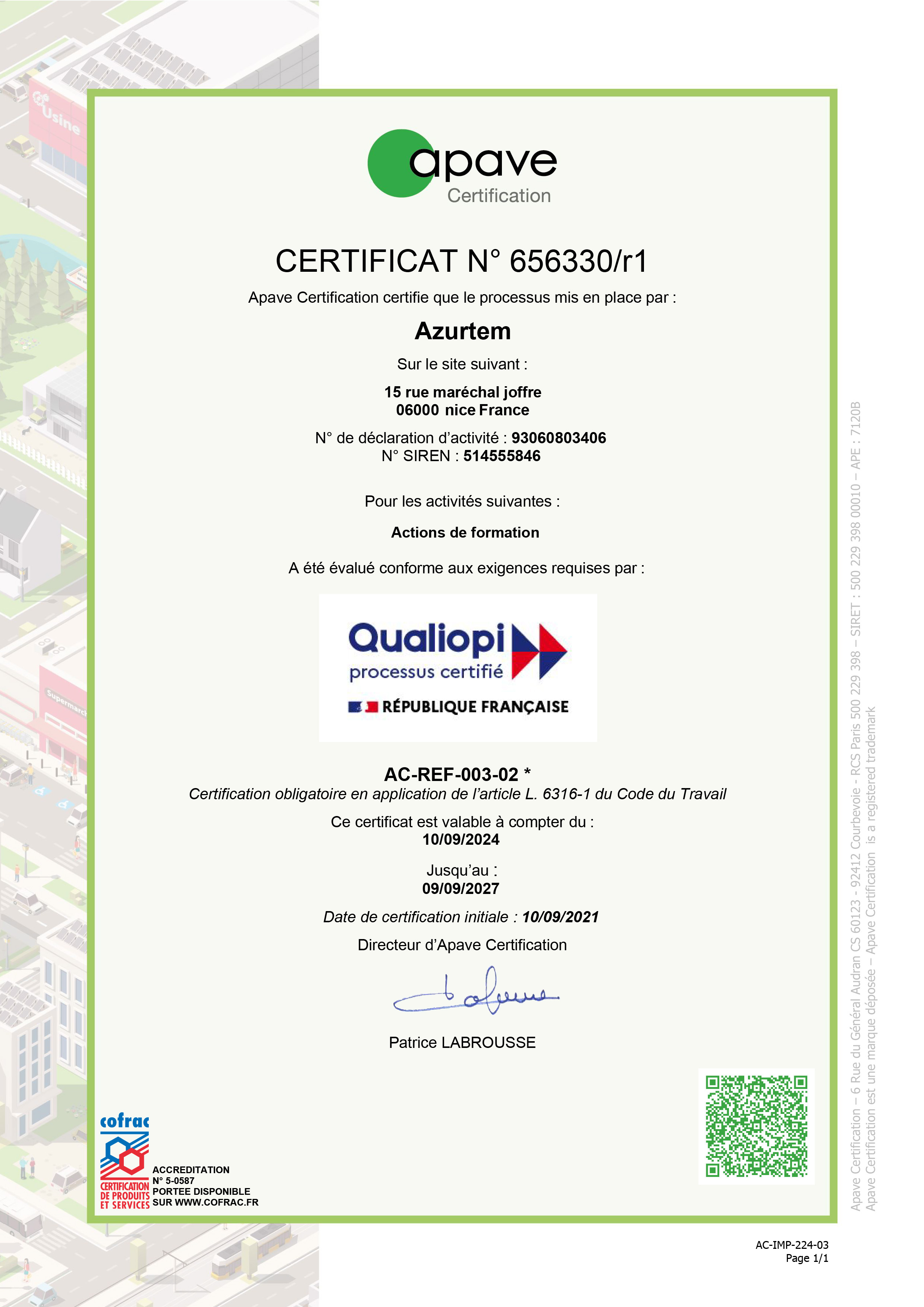 QUALIOPI certificat